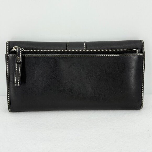 Coach Women's Black Leather Wallet Fold Over Trifold Snap with Checkbook Holder - Picture 2 of 9